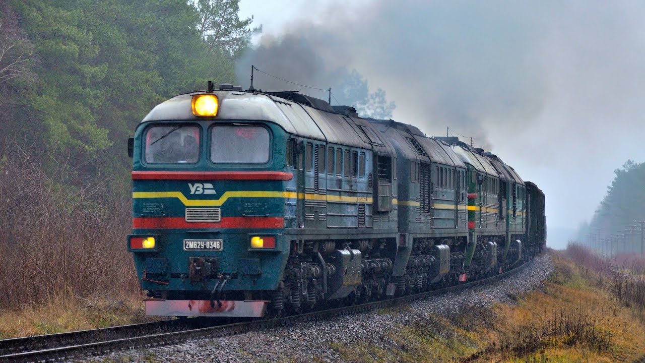 Двійна тяга ! 2М62У-0346 + 2М62У-0059 з вантажним поїздом 