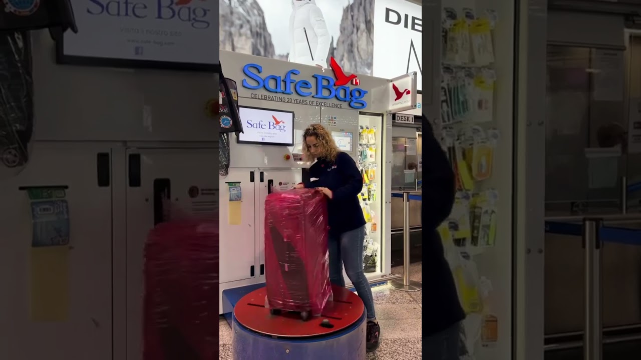 Luggage Wrapping at Malpensa Airport🧳✈️ #SafeBag #airport #luggage #wrapping #shorts #travel