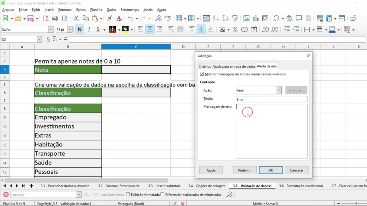LibreOffice CALC | Validação de dados | Como validar dados no Calc