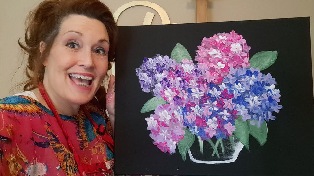 Pixie painting the Hydrangeas