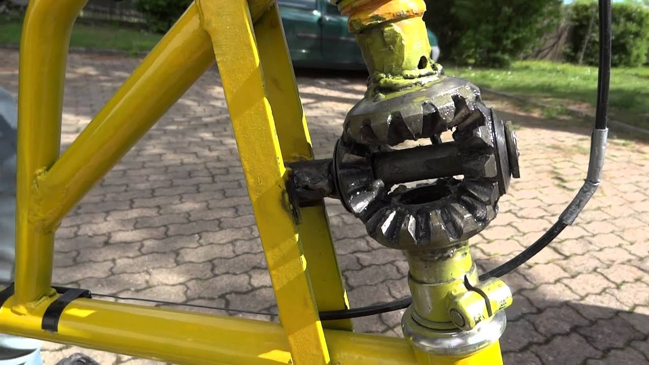 Differential mechanism  from car on reverse steering bike.