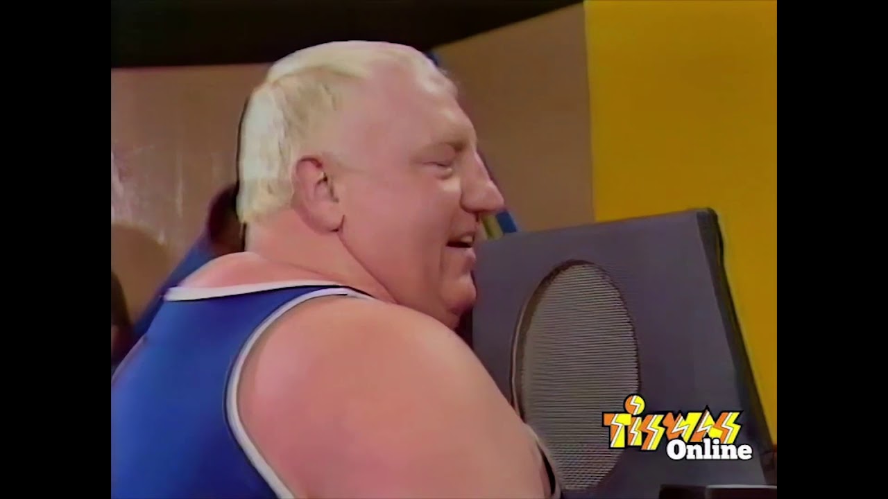 Tiswas 'Speak Your Weight' machine with Frank Carson, Dave Prowse, Big Daddy, Bernard Manning