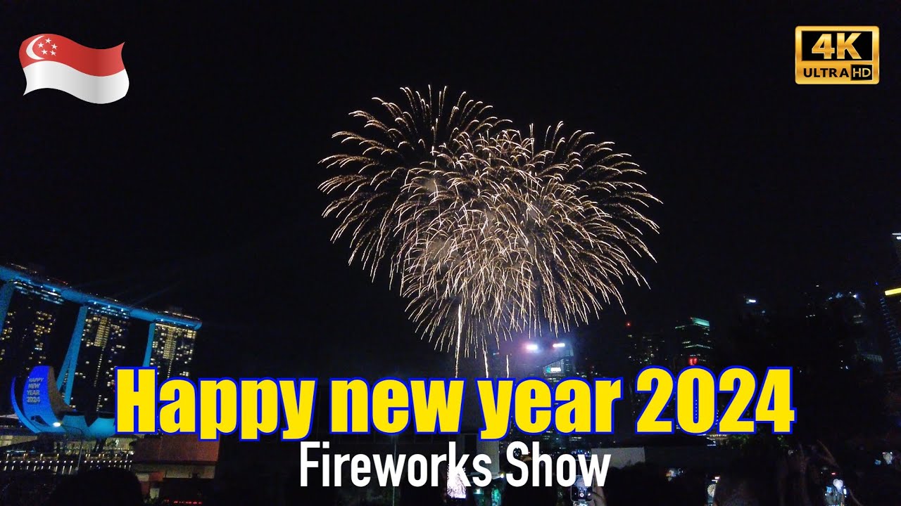 [4K] 🇸🇬 Happy New Year 2024 | Singapore Fireworks Show @ShineWalkingTour
