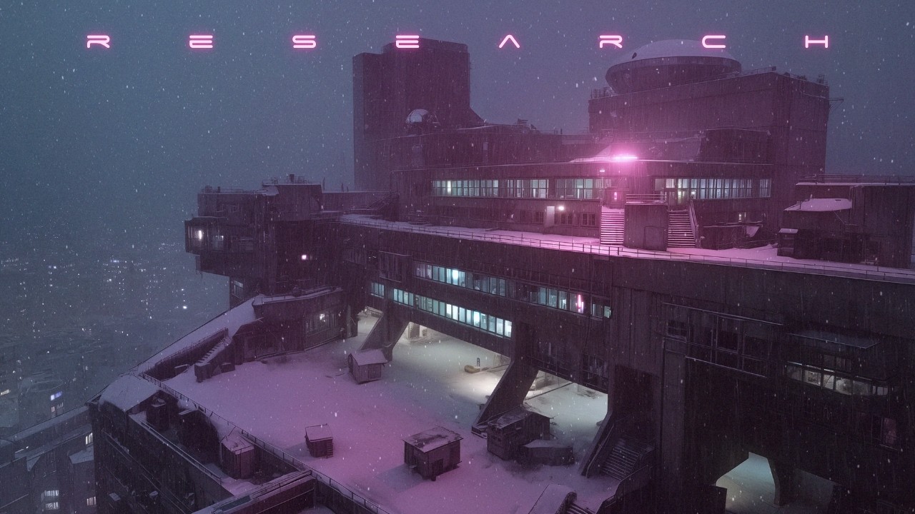 RESEARCH: Snowy Blade Runner Ambience | Cyberpunk Rooftop Outpost Ambient Music | Focus & Sleep | 4K