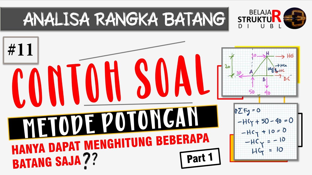 Contoh Perhitungan Rangka Batang dengan Metode Potongan (01/02) | Analisa Struktur Rangka Batang