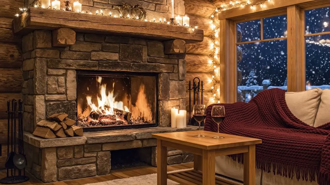 ❤️ Valentine's Cabin | Fireplace & Snow Ambience | 12 Hours Romantic Night for Sleep & Relaxation