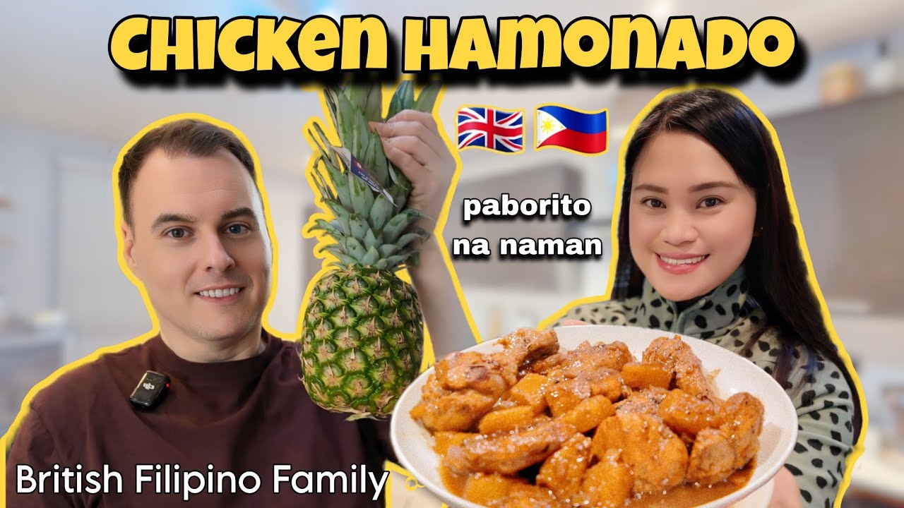 Британский муж ест филиппинскую еду! Курица хамонадо со свежим ананасом | Британская филиппинка в...