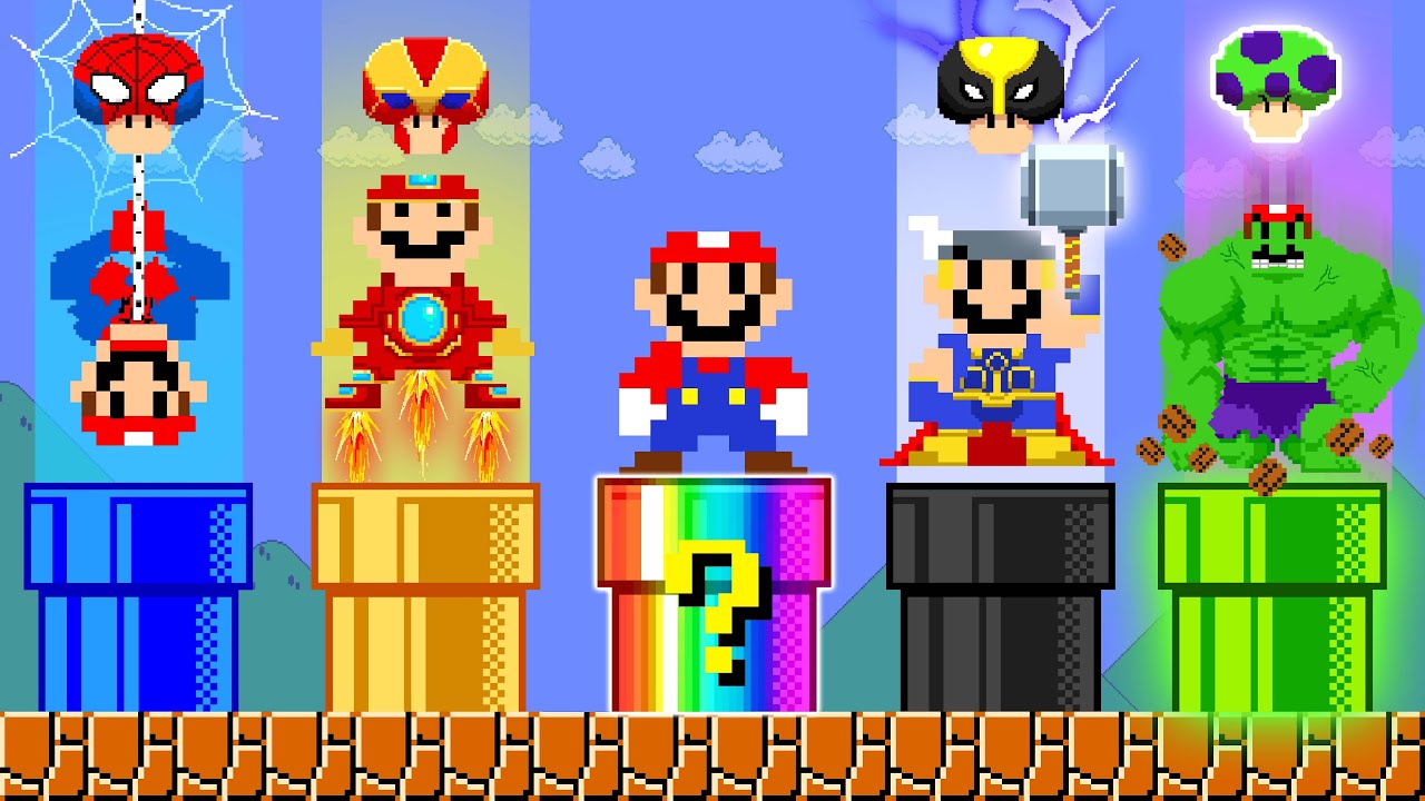 Super Mario The AVENGERS Power Ups Version: Who is Winner? | MegaBoom Bros