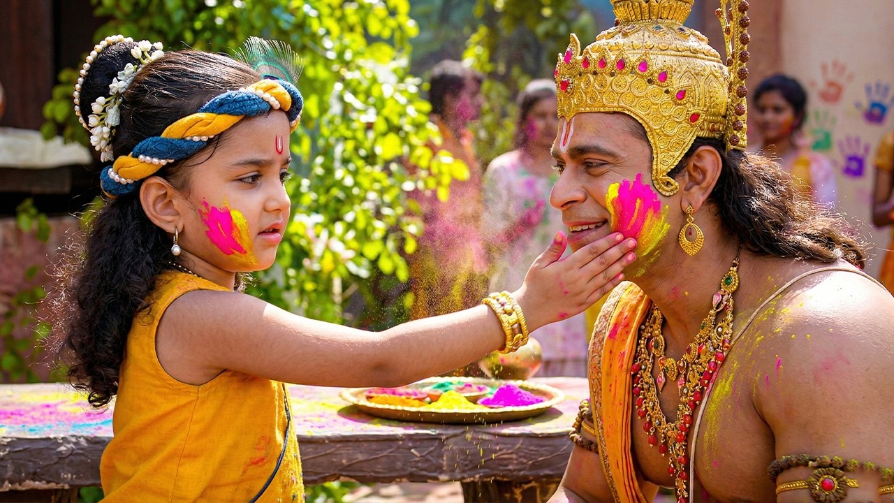 बाल कान्हा ने हनुमान जी को रंग लगाया | यशोमती मईया के नंदलाला | Shree Krishan Leela