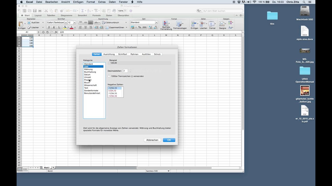Excel Zellen formatieren