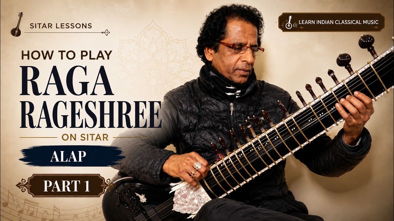 How to Play Raga Rageshree on Sitar, Alap on  (राग रागेश्री) by pt.Batuk Nath Mishra (master class)