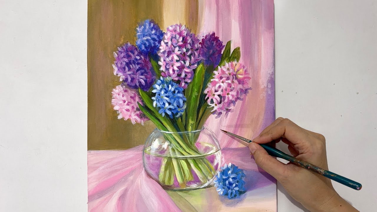 How to paint Hyacinth vase  /Step by Step/ Acrylic Painting #091