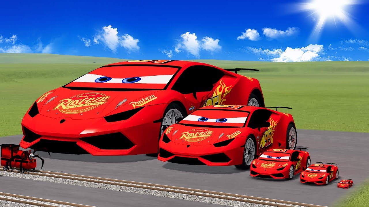 Big & Small Long Lamborghini McQueen VS Train