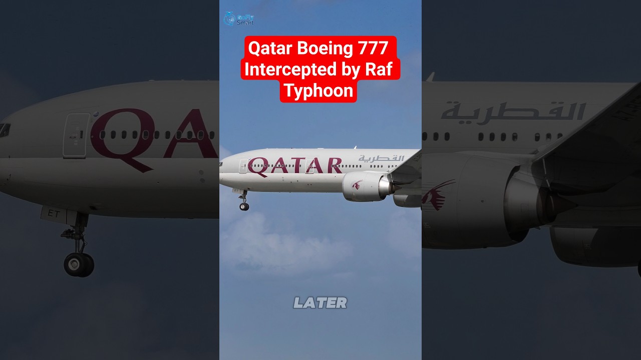 Boeing 777 авиакомпании Qatar Airways под конвоем истребителей RAF Typhoon. #shorts