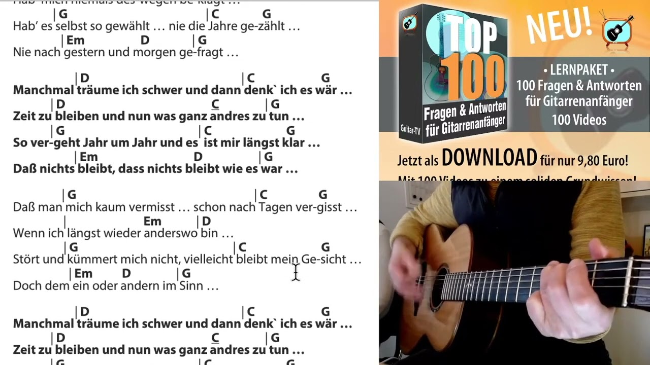 Heute hier, morgen dort - Hannes Wader, Cover, Akkorde, Text zum Mitspielen! (200)