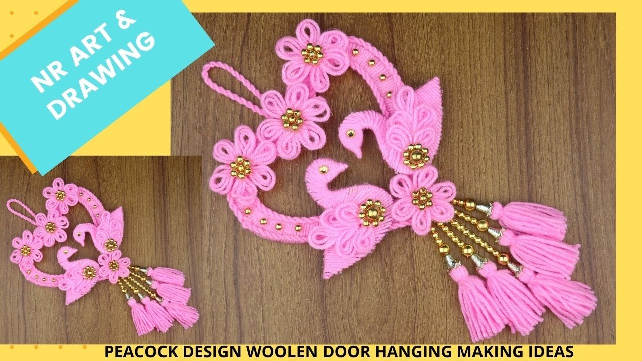 DIY WOOLEN FLOWER WALL HANGING - PEACOCK DESIGN WOOLEN DOOR HANGING MAKING IDEAS - WOOLEN CRAFTS