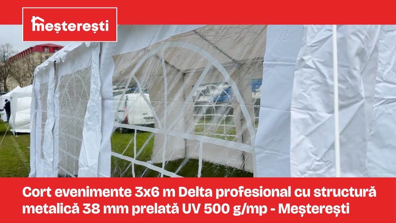 Cort evenimente 3x6 m Delta profesional cu structură metalică 38 mm prelată UV 500 g/mp - Meșterești