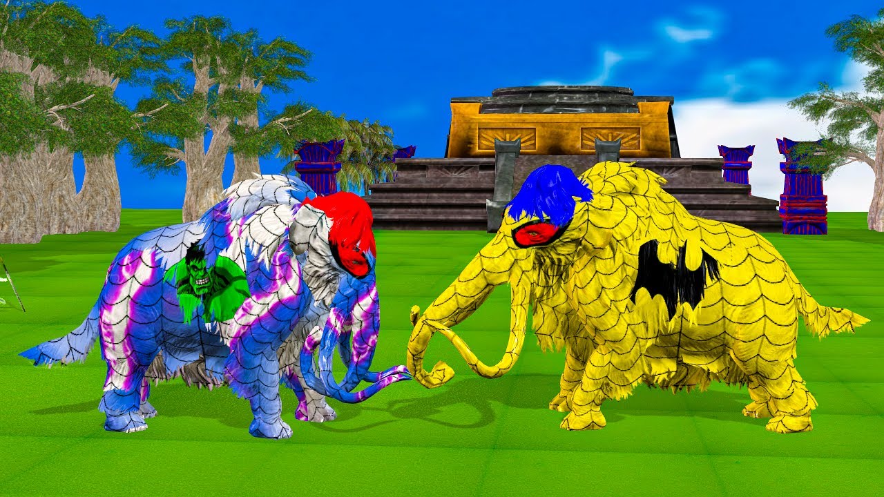 evil white spider mammoth vs 3 buffalo fight saved buffalo team by yellow mammoth epic battle