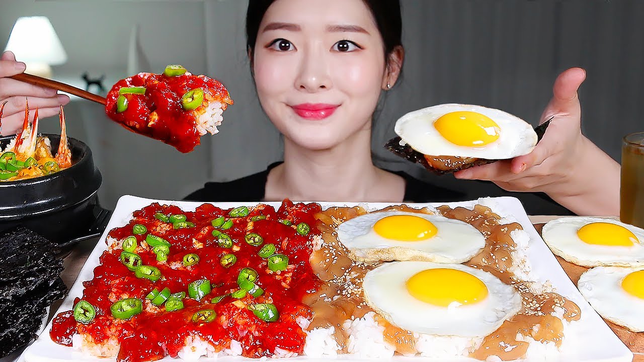 ASMR * Геджанг ★ Острый маринованный краб и соевый соус Маринованный краб 🦀 Жареные яйца MUKBANG