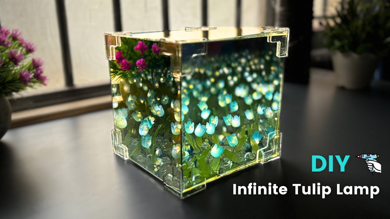 DIY Infinity Mirror Tulip Cube LED Lamp | Step by Step Tutorial #unboxing #diy #homedecor #tuliplamp