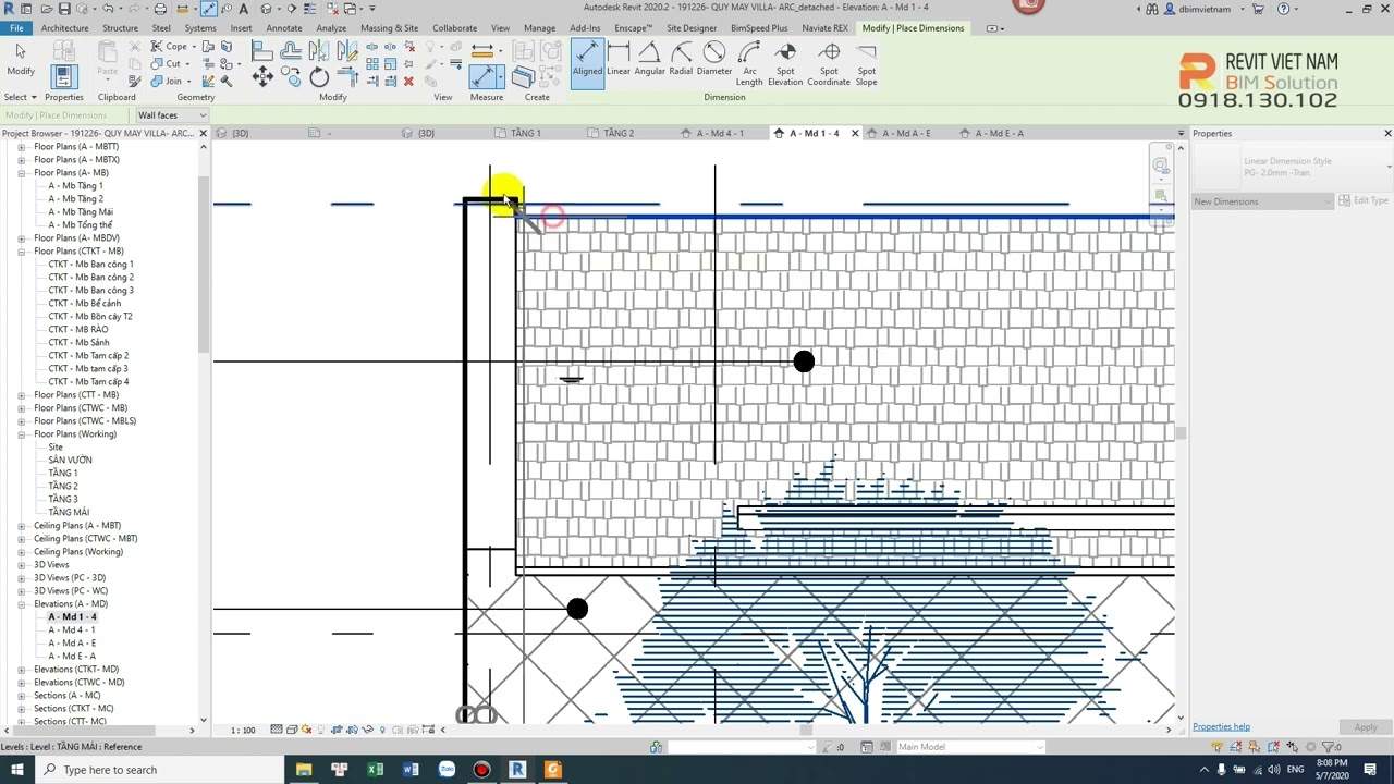 5.7 Hướng dẫn triển khai mặt đứng và dim chi tiết trong Revit
