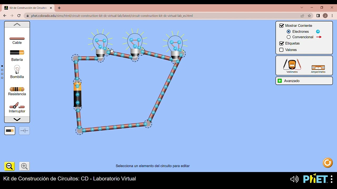 Simulador PHET,    Circuito en serie,   Circuito Paralelo y circuito mixto.