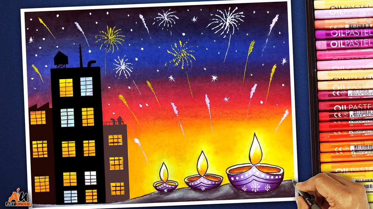 How to draw Diwali Night Scene for beginners- Step by step
