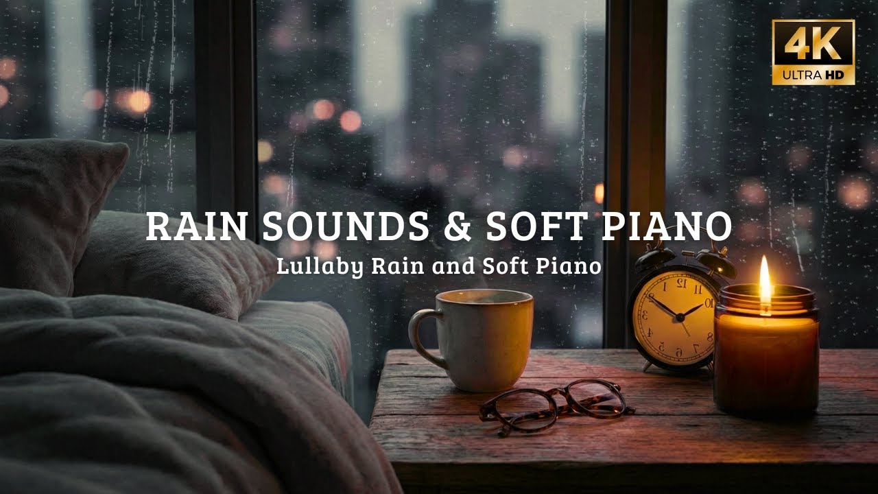 Soft Piano & Rain Sounds | Real Rain Storm on Glass View | Deep Healing Sleep & Recovery