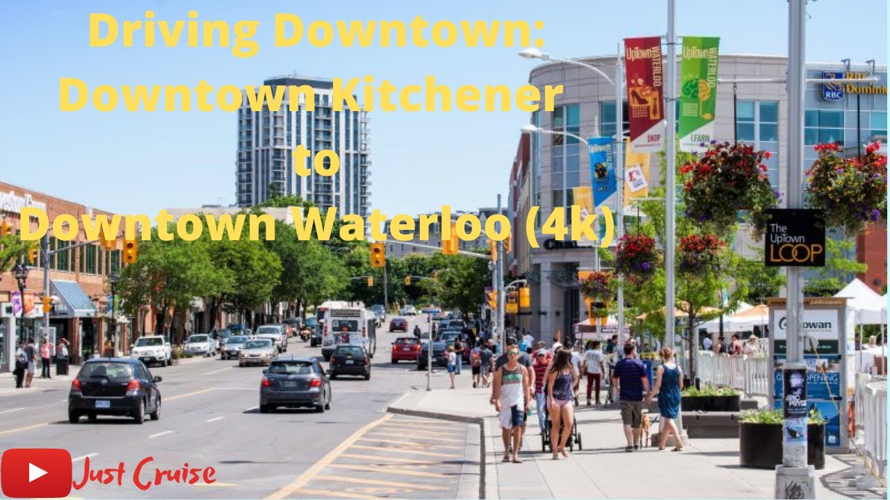 Driving Downtown - Downtown Kitchener to Downtown Waterloo (4K)