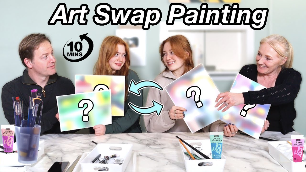 10 Mins ART SWAP FAMILY PAINTING CHALLENGE * Abstract Art Edition | R Studios
