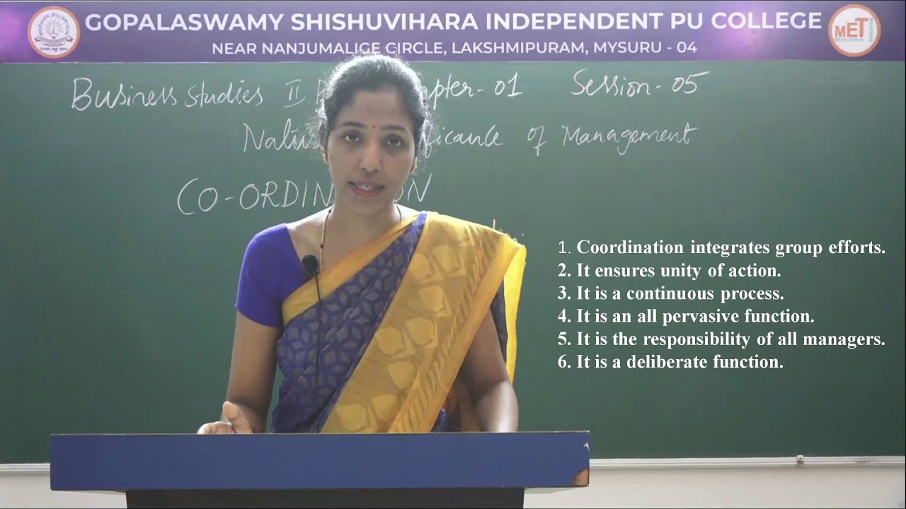 BUSINESS STUDIES | ll PUC | CH 01 | NATURE & SIGNIFICANCE OF MANEGEMENT - CO-ORDINATION | S05