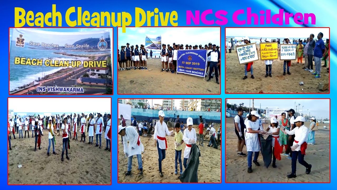 Beach Cleanup Drive Educational Awareness by NCS Children at Rk Beach In Visakhapatnam,Vizagvision..