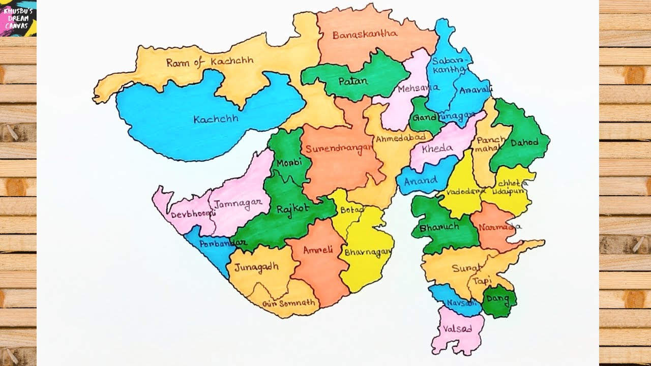 How to draw gujarat map with districts | Gujarat map drawing easy