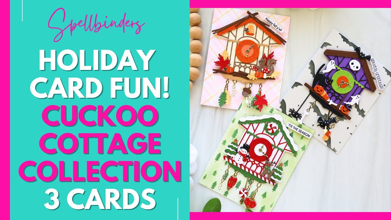 3 Holiday Cards 🎄 | Cuckoo Cottage Collection with Stenciling & Die Cutting | Spellbinders