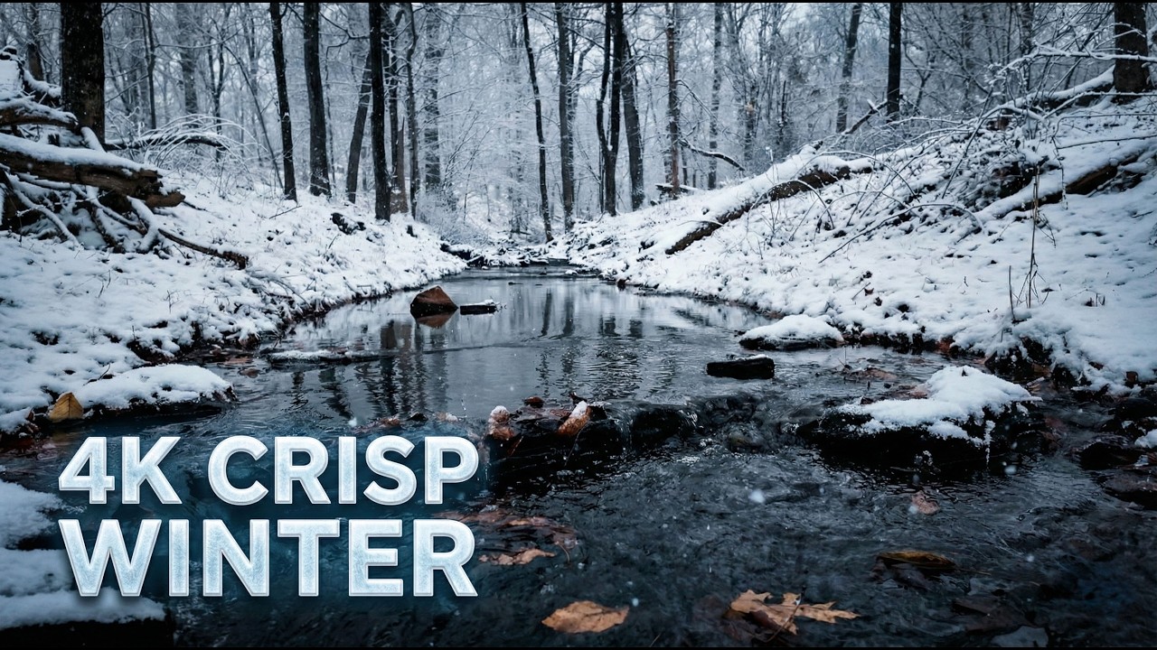 Crisp Winter Brook Sounds (4K)  ASMR Nature White Noise for Sleep
