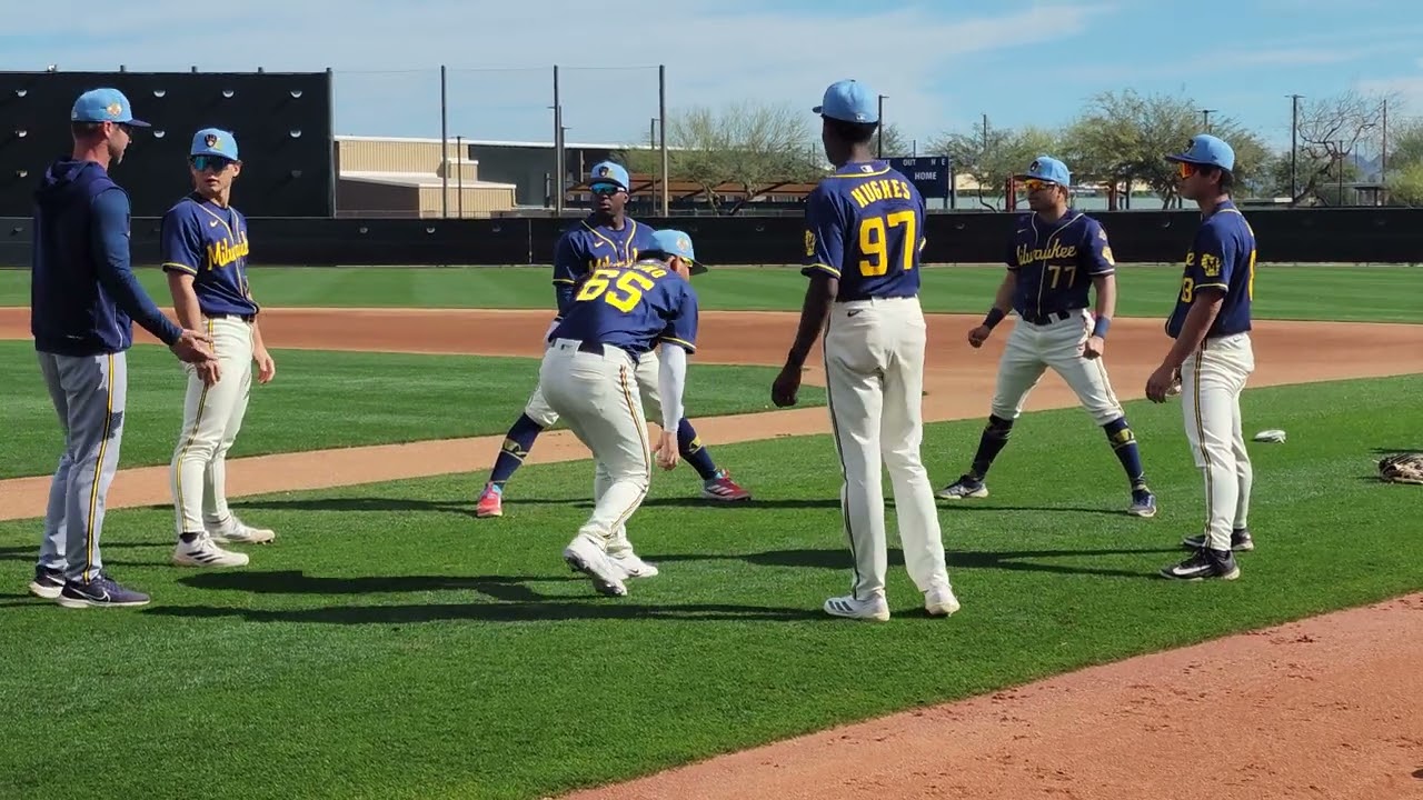 Milwaukee Brewers infielder warmup drill 2/15/26 Luis Pena Spring training Brady Ebel