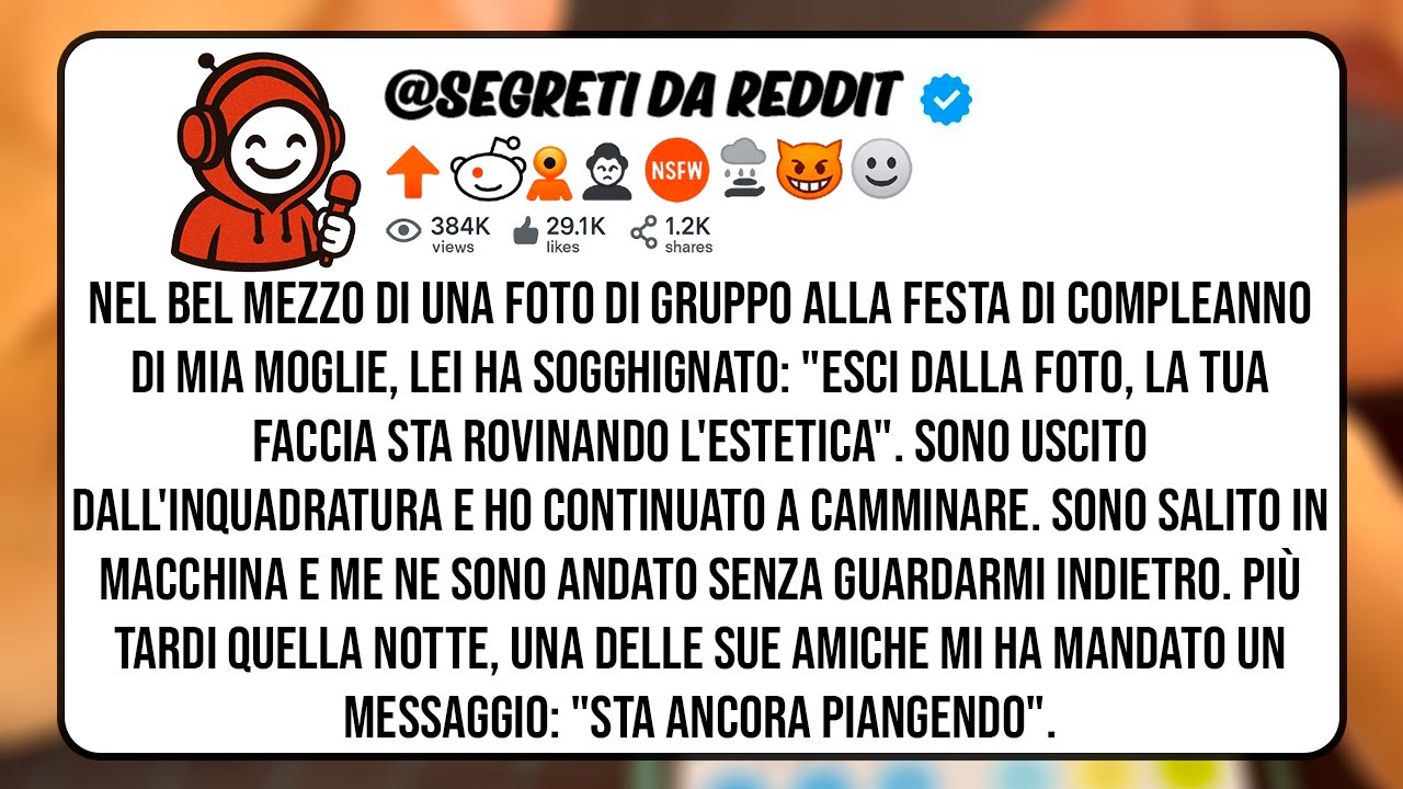 Nel bel mezzo di una foto di gruppo alla festa di compleanno di mia moglie, lei ha sogghignato