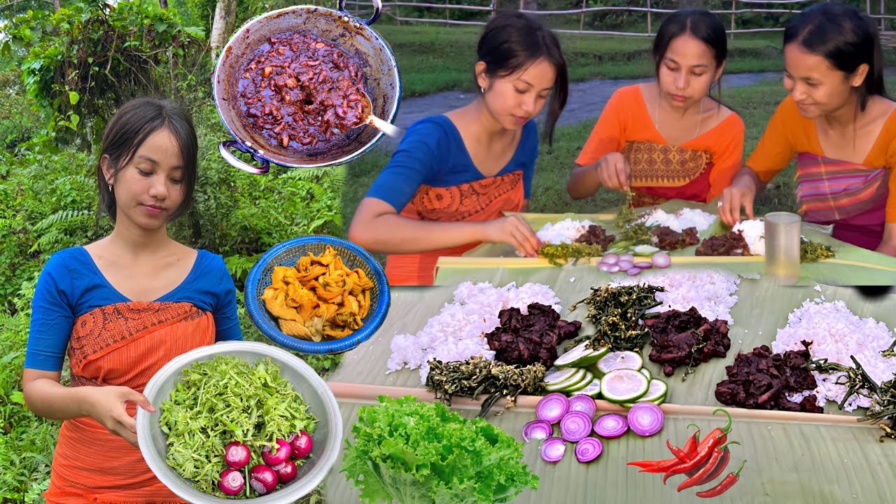 Pork intestine | fiddlehead fern eggs | Traditional Bodo dish | village style pork curry