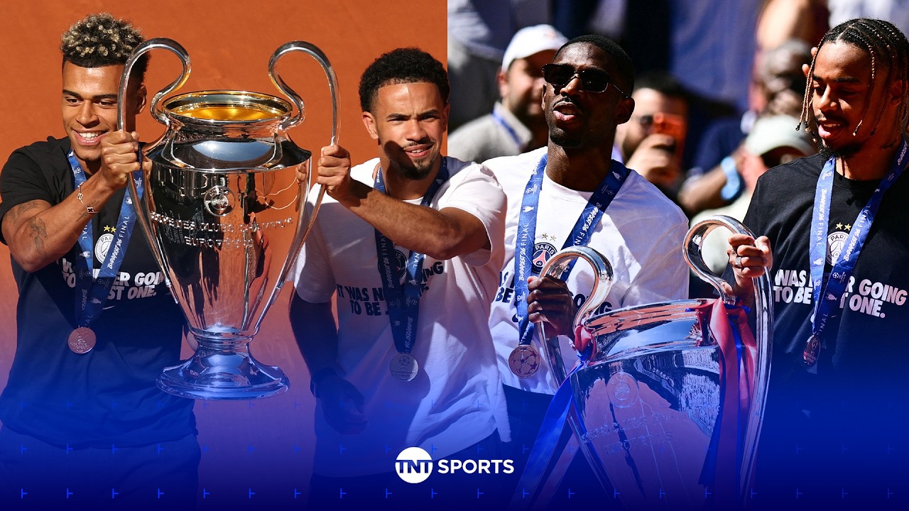 Demb&eacute;l&eacute;, Dou&eacute;, Barcola & Za&iuml;re-Emery parade PSG'S Champions League trophy at Roland-Garros 🏆