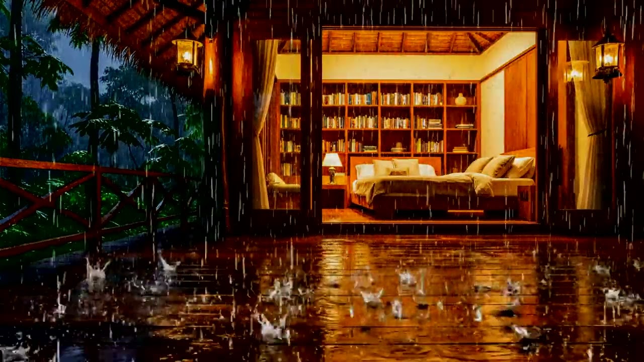 Heavy Rain on a Cozy Rainforest Cabin 🌧️ Relaxing Jungle Night Sounds for Deep Sleep