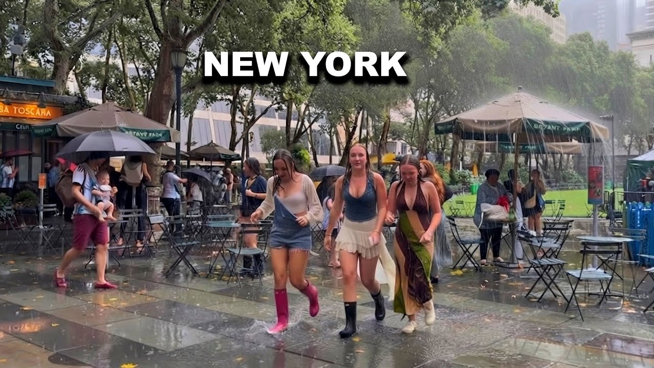 New York City Heavy Rain Walk 4K NYC Sever Thunderstorm Manhattan Flash Flood Warning