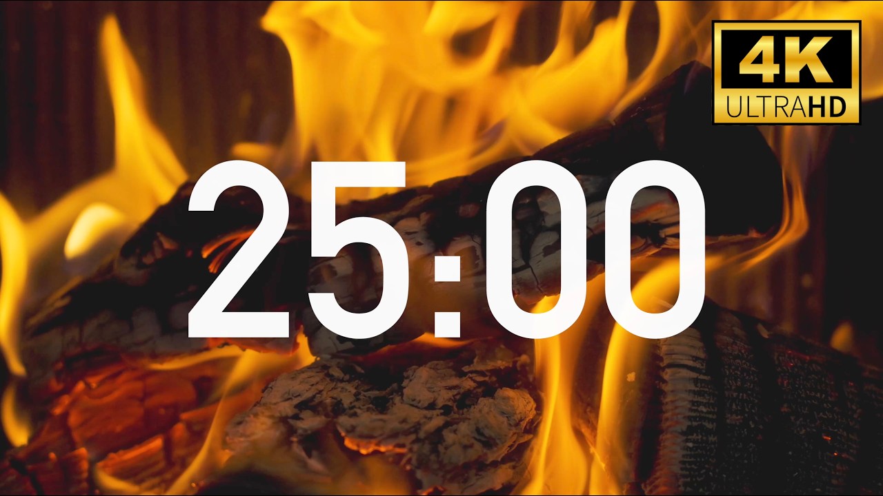 25 Minute Timer 🔥 Fireplace (Ultra HD 4K) with Cozy Fireplace Sounds
