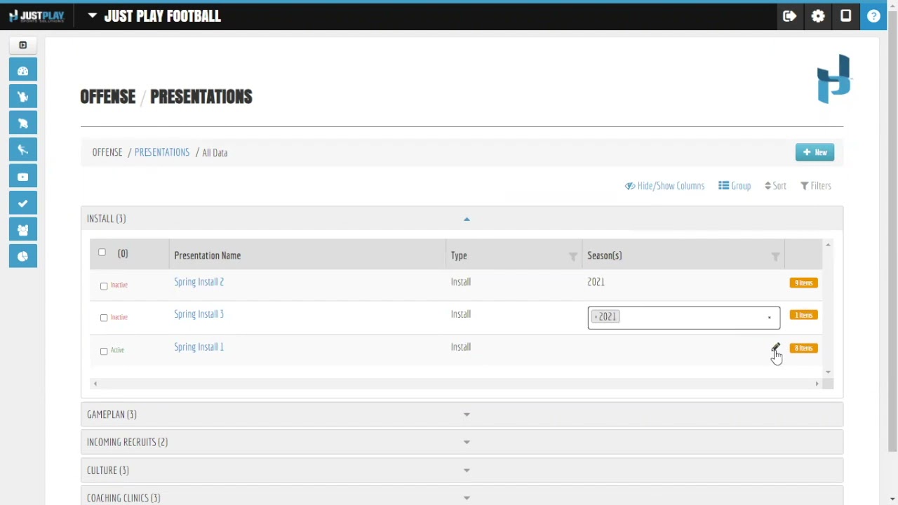 Just Play Football - Column Organization