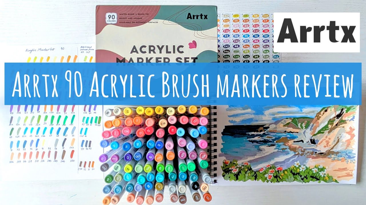 Arrtx 90 Acrylic Brush Marker Set Review, with Swatch, Painting & 6 Month Lightfast Test (of 60 Set)