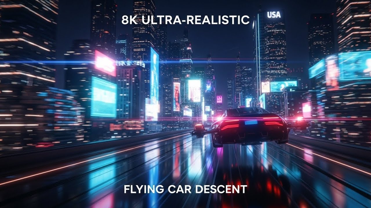 60FPS Over Future USA City | 8K Ultra-Realistic Flying Car Descent (60FPS)