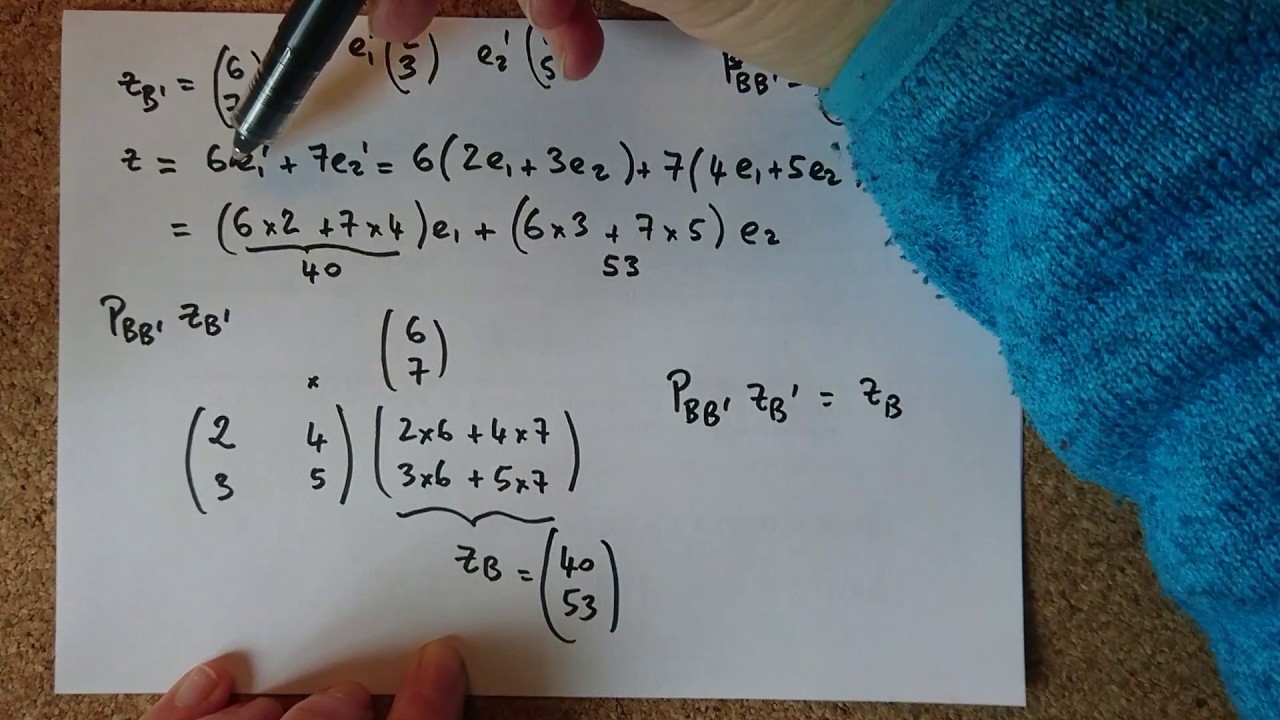 Exemple de changement de base pour les coordonnées d'un vecteur [Calcul matriciel, Algèbre linéaire]