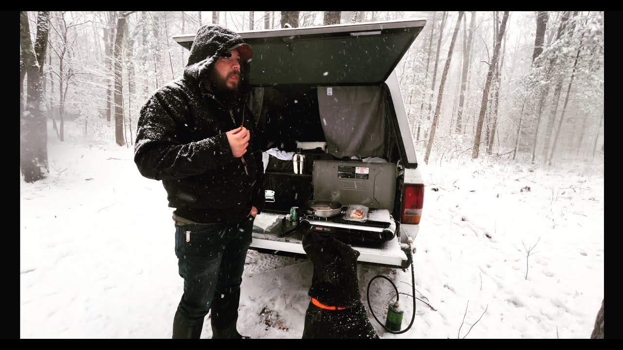 Solo Overnight Truck Camping With The Dog In A Winter Storm E05
