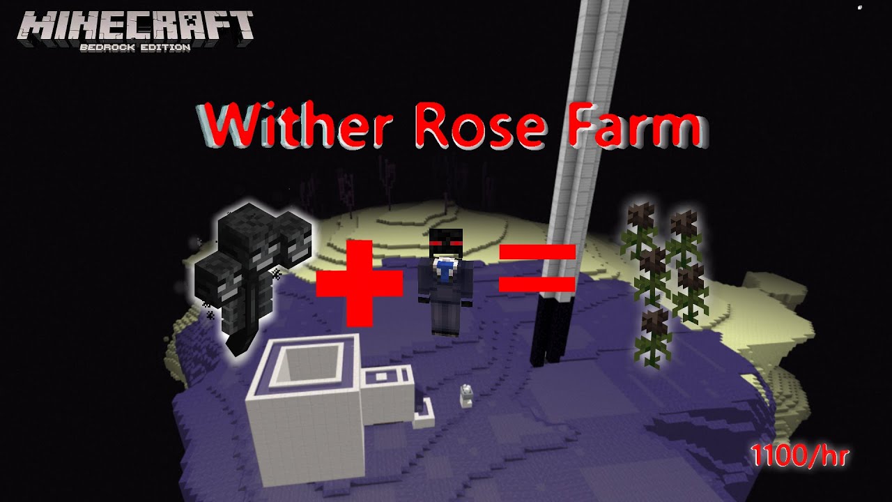 Wither Rose Farm, Enderman powered, Minecraft Bedrock up to 1.19.63