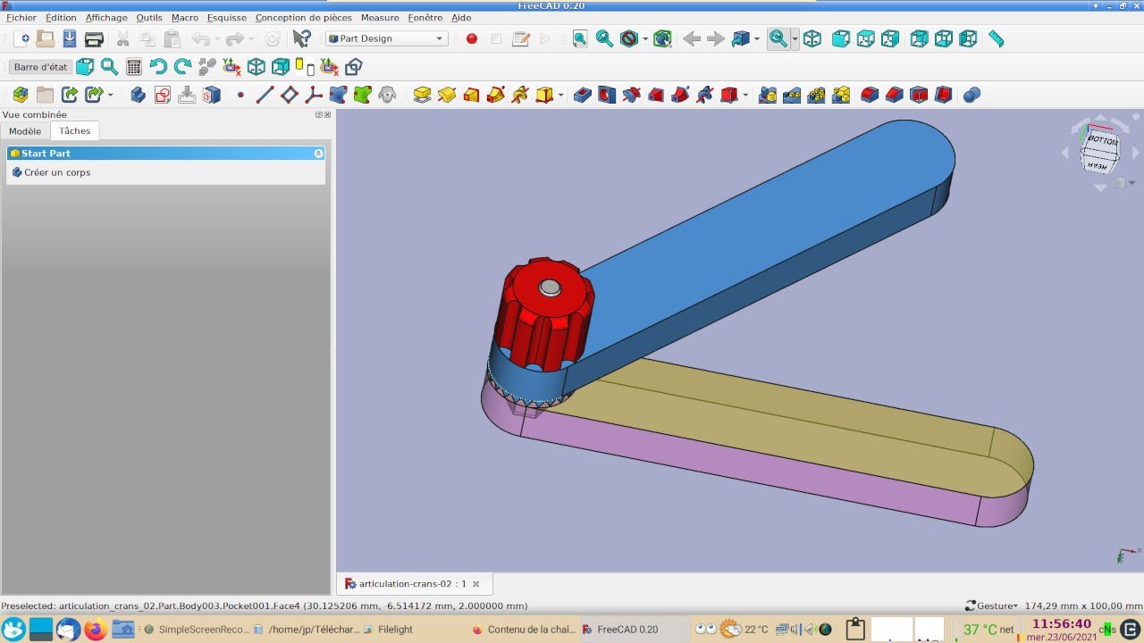 FreeCAD 0.20 : Articulation crant&eacute;e - Version #2