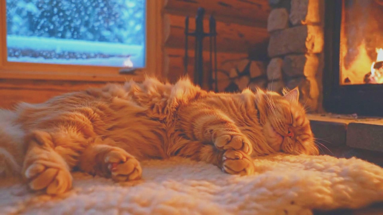 🐱 Play This Orange Cat Fireplace Video and Feel Your Stress Disappear 🔥 Deep Sleep